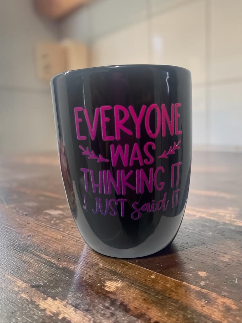 Black Ceramic Mug with Pink & Purple Quote